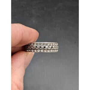 Brighton Crystal Chain Link Band Ring Silver Plated Heart Hallmark Size 8.25